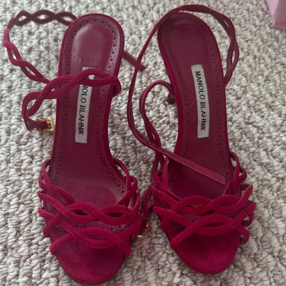 Manolo Blahnik Burgundy Strappy Heels